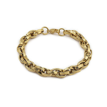 201 Stainless Steel Rope Chain Bracelets for Men, Golden, 8-1/4 inch(21cm), Wide: 8mm