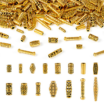 Tibetan Style Alloy Beads, Column & Tube & Oval & Cuboid & Shuttle, Antique Golden, 82x82x27mm, 150pcs/box