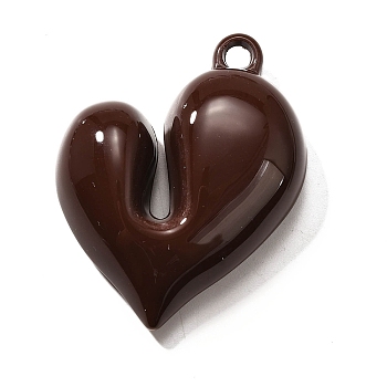 Acrylic Pendants, Heart-shaped, with Loop, Coconut Brown, 42.5x34.5x11.5mm, Hole: 3.5mm