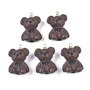 Resin Pendants, with Golden Tone Metal Findings, Bear Shape, Coconut Brown, 21x15x11.5mm, Hole: 1.5mm