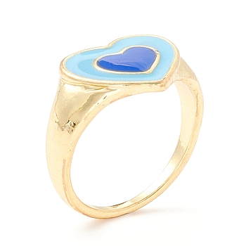 Heart Enamel Finger Ring for Girl Women, Cadmium Free & Lead Free, Light Gold, Sky Blue, US Size 8 1/2(18.5mm)