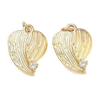 Brass Micro Pave Cubic Zirconia Pendants, Wings Charms, Lead Free & Cadmium Free, Rack Plating, Long-Lasting Plated, Real 18K Gold Plated, 16x12x3mm, Jump Ring: 4x0.8mm, Inner Diameter: 2.5mm