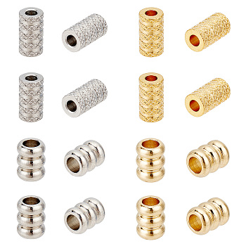 DICOSMETIC 40Pcs 4 Style 304 Stainless Steel Beads, Groove Beads, Column, Golden & Stainless Steel Color, 7~11x5.5~6mm, Hole: 3mm, 10pcs/style