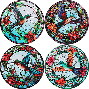 PVC Window Static Stickers, Round Waterproof Electrostatic stickers for Window Decoration, Bird, 255x0.3mm, 4pcs/set