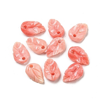 Synthetic Coral Dyed Leaf Charms, Salmon, 11x7x2.5mm, Hole: 1.2mm