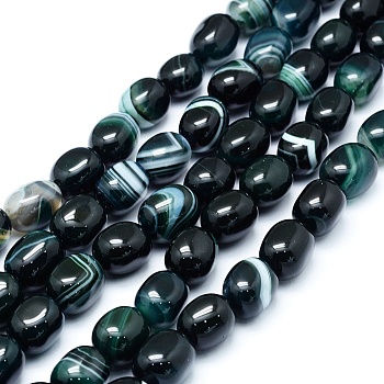 Natural & Dyed Stripe Agate Beads Strands, Oval, Dark Slate Gray, 13~16x9~12mm, Hole: 1mm, about 25~28pcs/strand, 15.3 inch