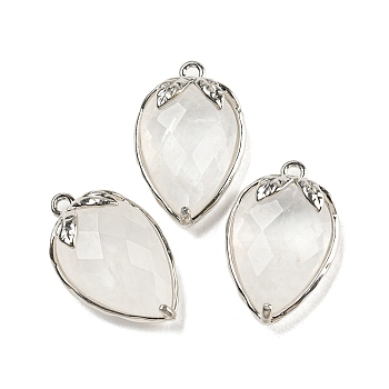 Natural Quartz Crystal Faceted Pendants, Rack Plating Brass Strawberry Charms, Platinum, 18x11x5~5.5mm, Hole: 1.2mm