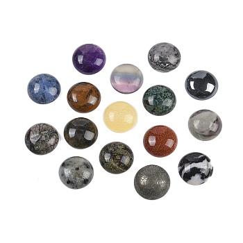 Natural & Synthetic Mixed Gemstone Cabochons, Half Round, 18x6~8mm