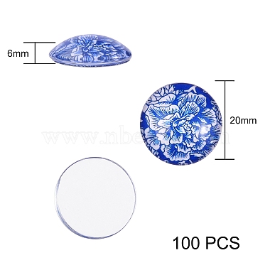 青と白のプリント ガラス カボション(GGLA-SZ0001-13)-2