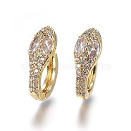 Brass Hoop Earrings, with Micro Pave Cubic Zirconia, Snake, Clear, Golden, 18.5x7.2x15mm, Pin: 1mm(KK-I648-14G)