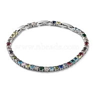 Colorful Glass Tennis Bracelet, Brass Link Chain Bracelets, Long-Lasting Plated, Platinum, 6-7/8 inch(17.5cm)(BJEW-G690-07P)