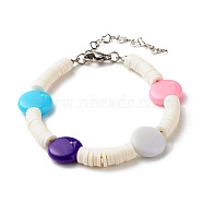 Polymer Clay Heishi Beaded Bracelet with Flat Round for Women, Colorful, 7-1/2 inch(19cm)(BJEW-JB07550)