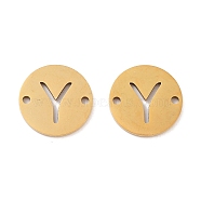 Vacuum Plating 201 Stainless Steel Hollow Flat Round Links, Letter Connector Charms, Real 18K Gold Plated, Letter Y, 12x1mm, Hole: 1.2mm(FIND-R149-03Y-G)