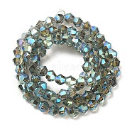 Transparent Electroplate Glass Bead Strands, Rainbow Plated, Faceted Bicone, Medium Sea Green, 4x4.5mm, Hole: 1mm, about 92~96pcs/strand, 13.78~14.37 inch(EGLA-YW0001-50A)