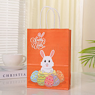 Rabbit with Easter Egg Pattern Paper Bags, Gift Bags, Shopping Bags, with Handles, for Easter, Dark Orange, 15x8x21cm(EAER-PW0001-217E)