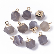 Natural Grey Agate Charms, with Top Golden Plated Iron Loops, Star Cut Round Beads, 12x10x10mm, Hole: 1.8mm(G-S359-015D)