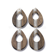 Opaque Resin & Walnut Wood Pendants, Teardrop, WhiteSmoke, 38x25x3.5mm, Hole: 1.8mm(X-RESI-T035-34)