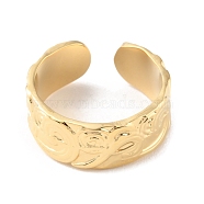 304 Stainless Steel Textured Open Cuff Rings, Real 14K Gold Plated, US Size 7 1/4(17.5mm)(RJEW-D002-32G)