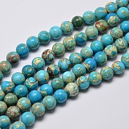 Natural Imperial Jasper Beads Strands, Round, Dyed, Sky Blue, 8mm, Hole: 1mm, about 48pcs/strand, 15.7 inch(G-I122-8mm-10)