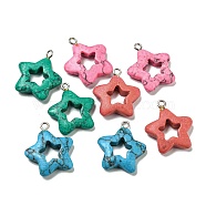 Synthetic Turquoise Dyed Pendants, Star Charms with Platinum Tone Iron Loops, Mixed Color, 21~21.5x18~19x4~4.5mm, Hole: 1.8~2mm(G-G075-01)