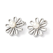 Plastic Pearl Beaded Flower Stud Earrings, 304 Stainless Steel Jewelry, Stainless Steel Color, 25x25mm(EJEW-K244-20P)