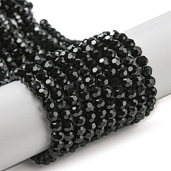 Opaque Glass Beads Stands, Faceted(32 Facets), Round, Black, 4mm, Hole: 0.7mm, about 94~93pcs/strand, 14.17''~14.37''(36~36.5cm)(EGLA-A035-P4mm-D18)