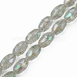 Electroplate Transparent Glass Beads Strands, Faceted, Bell, Light Green, 8x7mm, Hole: 1mm, about 94~100pcs/strand, 25.20 inch(64cm)(EGLA-N002-35-C04)