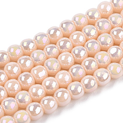 Electroplate Opaque Glass Beads Strands, AB Color Plated, Round, PeachPuff, 4~4.5mm, Hole: 0.8mm, about 97~99pcs/strand, 14.76 inch~14.96 inch(37.5~38cm)(GLAA-T032-P4mm-AB09)
