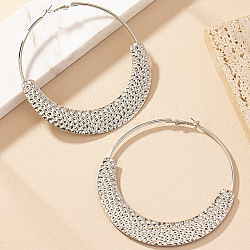 Alloy Hammered Hoop Earrings, Silver, 95x85mm(FS-WGF0C02-02)