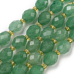 Natural Gemstone Green Aventurine Beads Strands, Faceted, Oval, with Seed Beads, 8~9x6~8mm, Hole: 1~1.2mm, about 17~19pcs/strand, 7.09~7.87 inch(18~20cm)(G-N342-56)