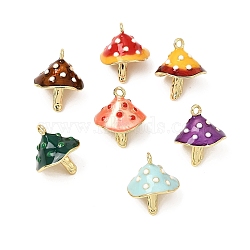 Brass Enamel Pendants, Mushroom Charms, Long-Lasting Plated, Rack Plating, Lead Free & Cadmium Free, Real 18K Gold Plated, Mixed Color, 17x14mm, Hole: 1.6mm(KK-CBACA9B-01G)
