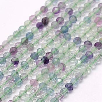 Natural Fluorite Beads Strands, Faceted, Round, 4mm, Hole: 0.5mm, about 96pcs/strand, 15.5 inch(39.5cm)