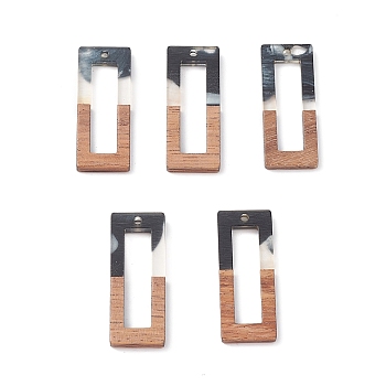 Resin & Walnut Wood Pendants, Two Tone Geometric Charms, Rectangle, 38x14.5x2.5mm, Hole: 2mm
