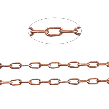 Brass Cable Chains, Unwelded, with Spool, Oval, Cadmium Free & Nickel Free & Lead Free, Red Copper, 5x2x1mm, about 301.83 Feet(92m)/roll