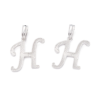 Rack Plating Eco-Friendly Brass Letter Pendants, Real Platinum Long-Lasting Plated, Cadmium Free & Lead Free, Letter.H, 19.5x18x1.4mm, Hole: 6.5x3.3mm