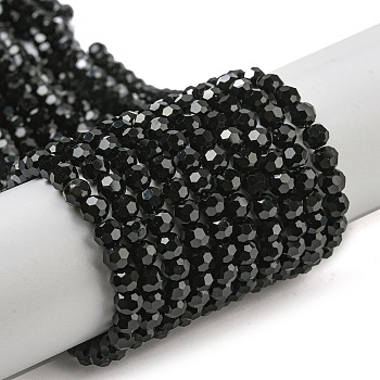 Opaque Glass Beads Stands, Faceted(32 Facets), Round, Black, 4mm, Hole: 0.7mm, about 94~93pcs/strand, 14.17''~14.37''(36~36.5cm)