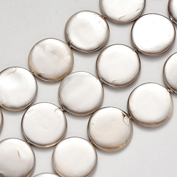 Shell Pearl Beads Strands, Spray Painted, Flat Round, Light Grey, 20x3mm, Hole: 0.8mm, about 18pcs/Strand, 14.96 inch(38cm)