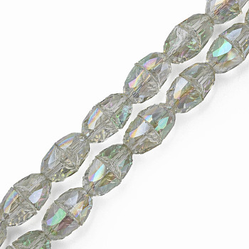 Electroplate Transparent Glass Beads Strands, Faceted, Bell, Light Green, 8x7mm, Hole: 1mm, about 94~100pcs/strand, 25.20 inch(64cm)