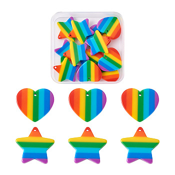 12Pcs 2 Style Plastic Stripe Pendants, Rainbow Charms, Mixed Shapes, Colorful, 6pcs/style