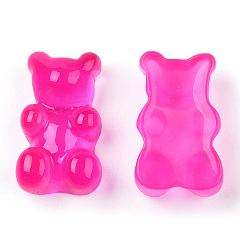 Translucent Resin Cabochons, Bear, Deep Pink, 18.5x11x7mm