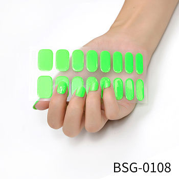 Nail Art Full Cover Nail Stickers, Glitter Powder Stickers, Self-Adhesive, for Nail Tips Decorations, Lawn Green, 13.6x8x0.9cm, 16pcs/sheet