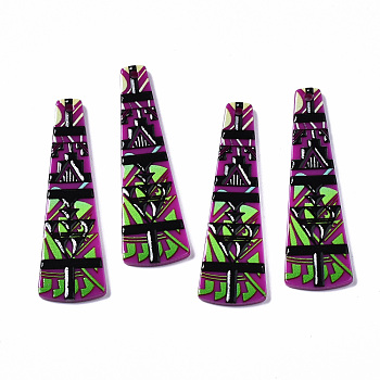 3D Printed Acrylic Pendants, Trapezoid, Purple, 49.5x15x2.5mm, Hole: 1.6mm