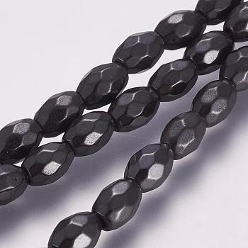 Magnetic Hematite Beads Strands, Faceted, Oval, Synthetic, 7x5mm, Hole: 1mm, about 54pcs/strand, 15.3 inch(39cm)