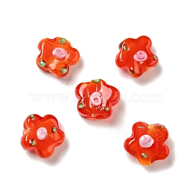 Orange Red Flower Lampwork Beads