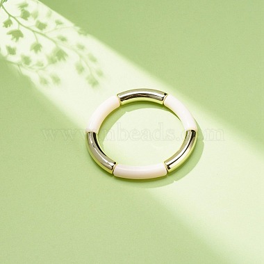 Acrylic Curved Tube Beaded Stretch Bracelet for Women(BJEW-JB08439-05)-2