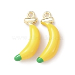Alloy Enamel Pendants, Rack Plating, Golden, Fruit Charms, Banana, 22.5x11.5x4.5mm, Hole: 1.4mm(ENAM-K076-24A-01)