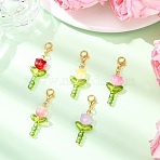 5Pcs Tulip Glass Pendant Decorations, with Alloy Lobster Claw Clasps, Mixed Color, 43mm(HJEW-JM04155)