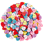 300Pcs 2-Hole Wood Buttons, Heart, 13x15x2.2mm, Hole: 1.4mm(BUTT-SP0001-04A)