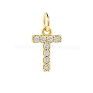 Brass Cubic Zirconia Pendants with Jump Rings, Real 18K Gold Plated, Letter T, 15.7x10x2.2mm, Hole: 2.8mm(FIND-PW0024-09T)