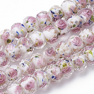 Handmade Gold Sand Lampwork Beads Strands, Inner Flower, Faceted Rondelle, White, 8x6mm, Hole: 2mm, about 70pcs/strand, 17.3 inch(LAMP-R141-8mm-12)